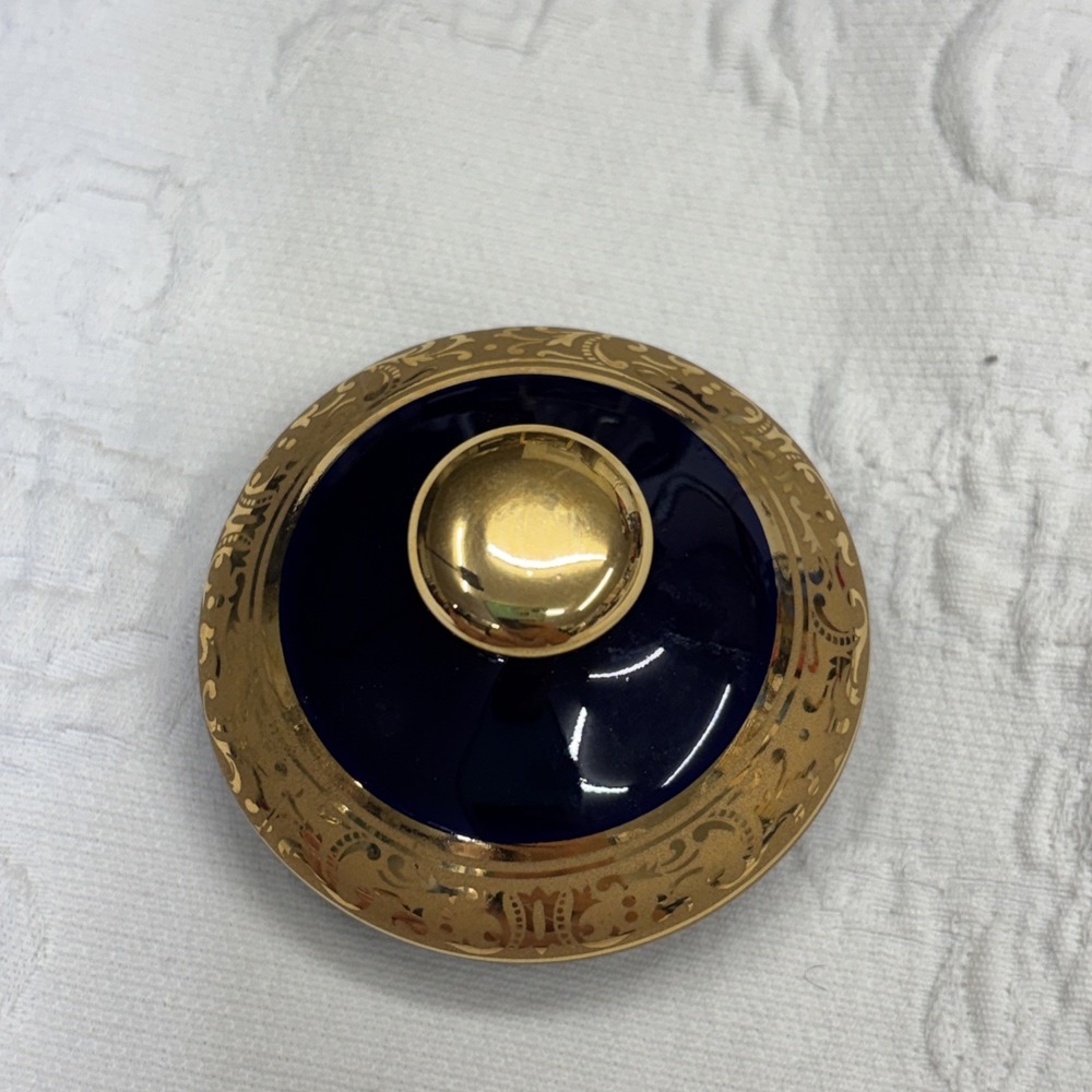 Limoges Porcelain Sugar Bowl Replacement Lid Opulent Royal Blue with Gilt Edges